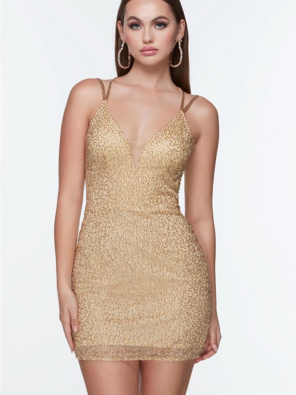 Alyce 4511 Paris Gold Lace Mini Dress with Double Straps